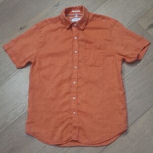 Porter & Ash Shirt Men's sz S Orange 100% Linen Button Up Short Sleeve Shirt